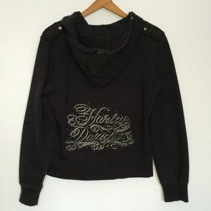 Harley Davidson Womens Hooded Jacket Small Black Embroidered Studs Zip 2010 HD